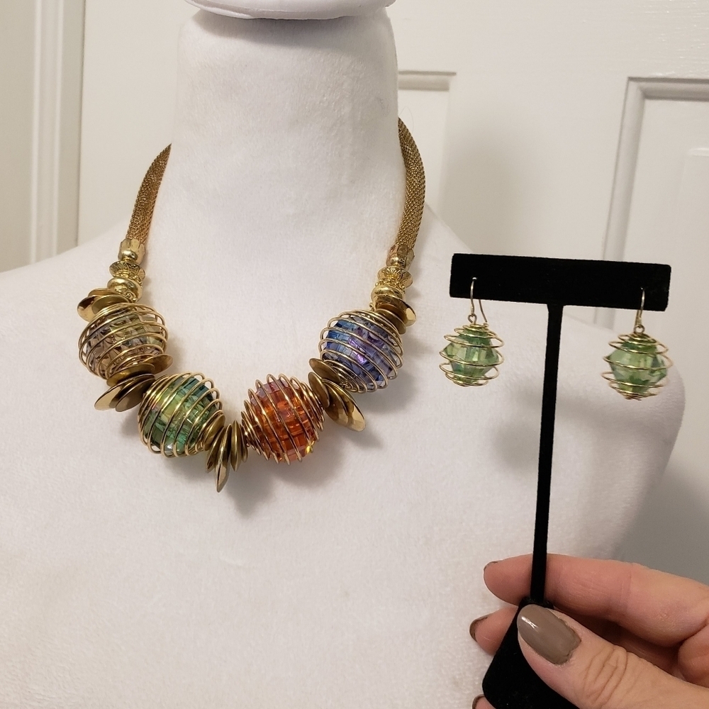 Charming Charlie Goldtone Fashion Jewelry Necklace & Earrings Set